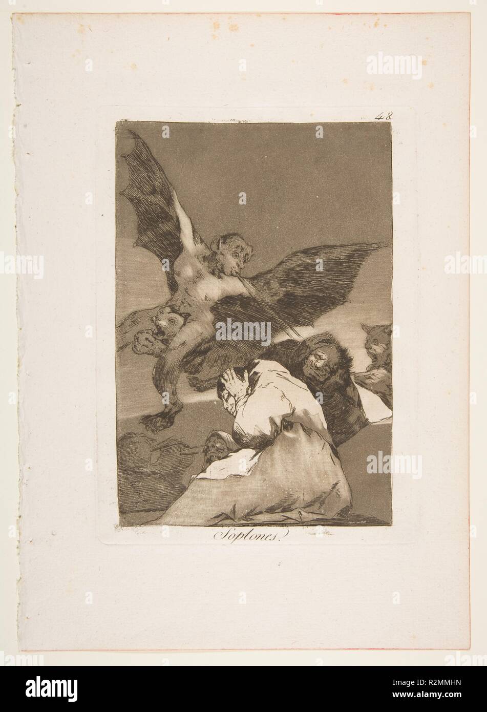 48 Plaque de Los Caprichos'' : Tale-Bearers--rafales de vent (Soplones.). Artiste : Goya (Francisco de Goya y Lucientes (Fuendetodos) espagnol, 1746-1828 Bordeaux). Dimensions : Plaque : 8 1/16 x 5 7/8 in. (20,4 x 14,9 cm) feuille : 11 5/8 x 8 1/4 in. (29,5 × 21 cm). Series/portefeuille : Los Caprichos. Date : 1799. Musée : Metropolitan Museum of Art, New York, USA. Banque D'Images