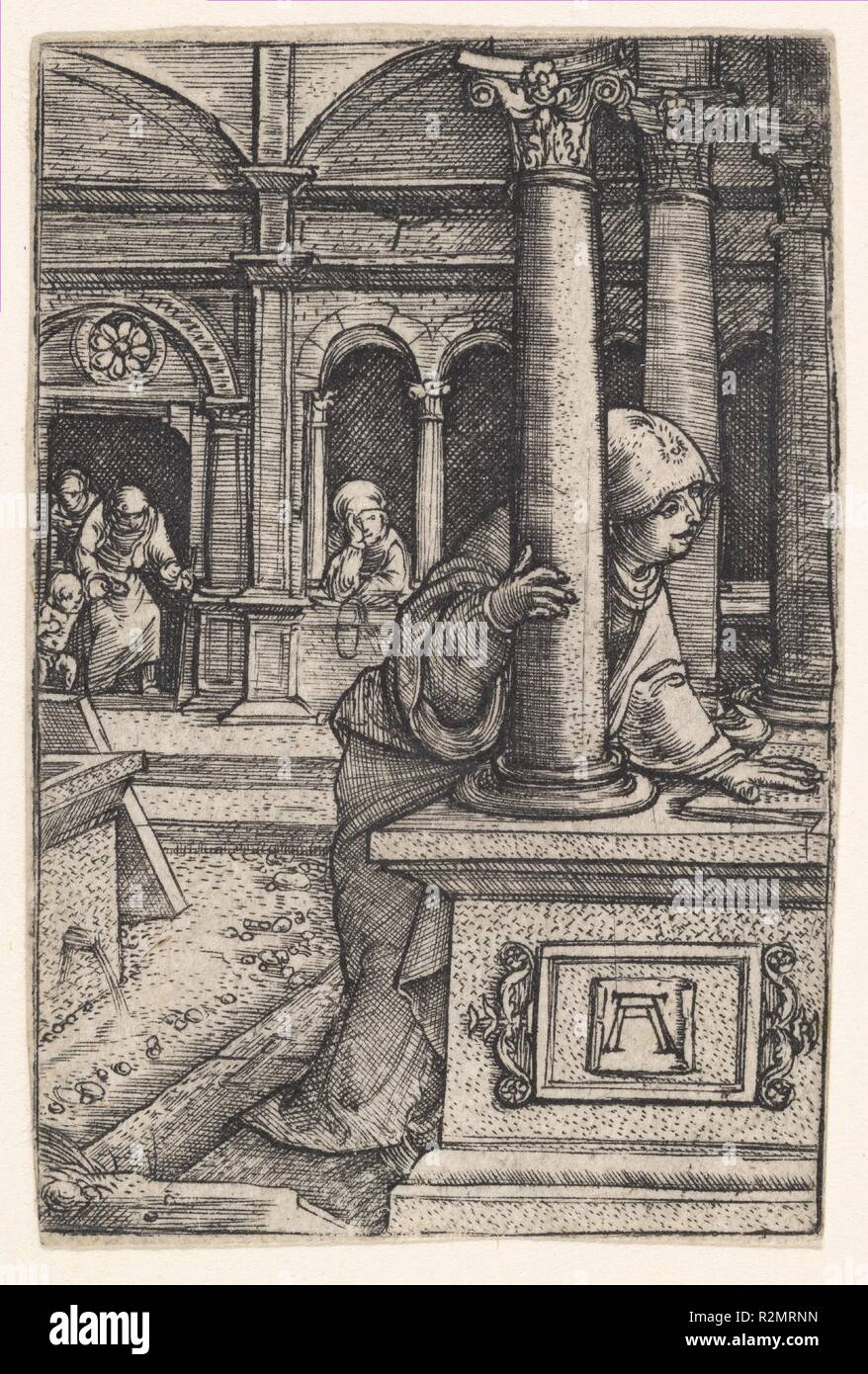 La Vierge à la recherche de son Fils dans le Temple. Artiste : Albrecht, Regensburg, Allemagne (ca. 1480-1538 Ratisbonne). Fiche Technique : Dimensions : 2 1/2 x 1 5/8 in. (6,3 × 4,2 cm). Musée : Metropolitan Museum of Art, New York, USA. Banque D'Images