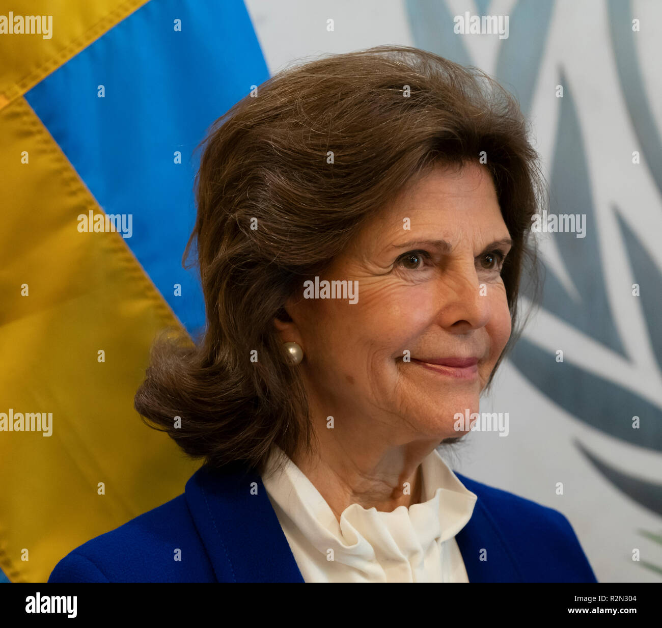 New York, États-Unis. 19 Nov, 2018. New York, NY - 19 novembre 2018 : Le Secrétaire général de l'ONU, Antonio Guterres répond à Sa Majesté le Roi Carl XVI Gustaf et la Reine Silvia de Suède au Siège des Nations Unies Crédit : lev radin/Alamy Live News Banque D'Images