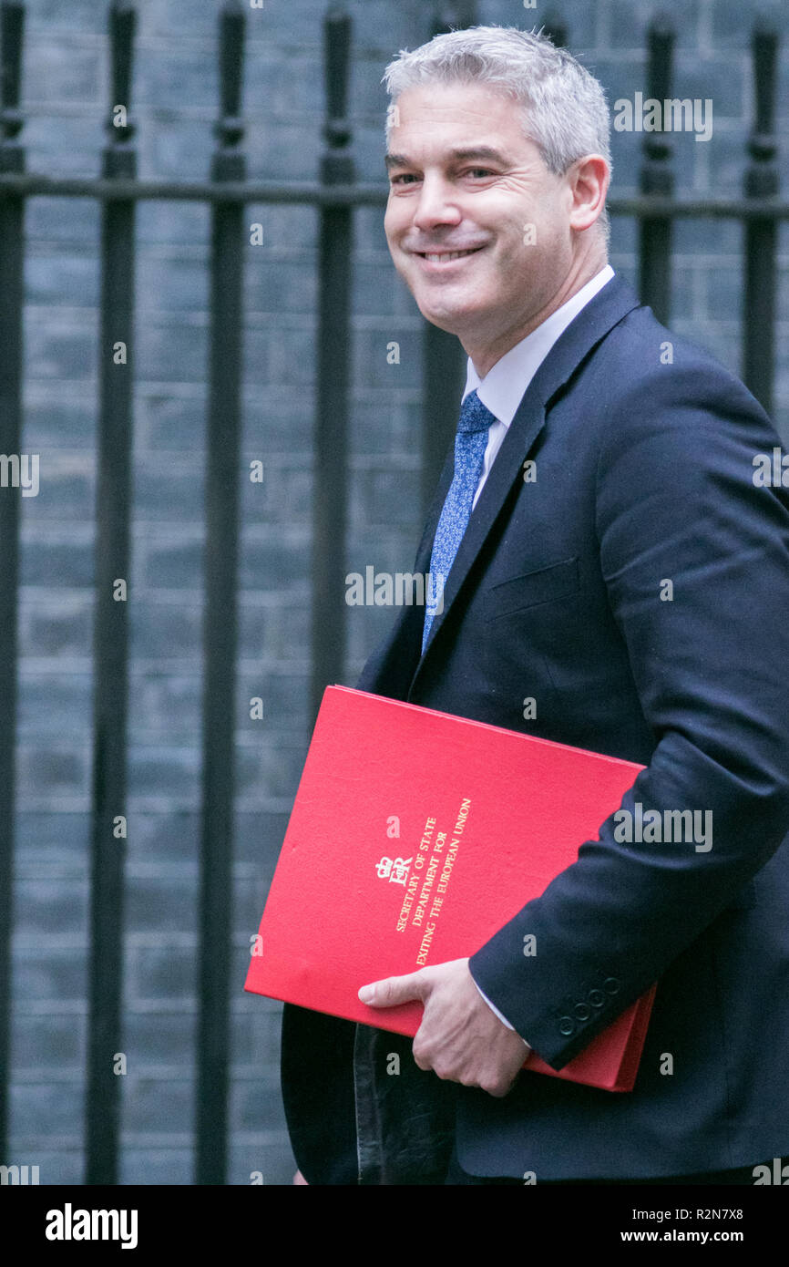 London UK. 20 novembre 2018. Nouveau nommé secrétaire d'État à la sortie de l'Union européenne Stephen Barclay MP arrive à Downing Street pour la réunion hebdomadaire du cabinet Crédit : amer ghazzal/Alamy Live News Banque D'Images