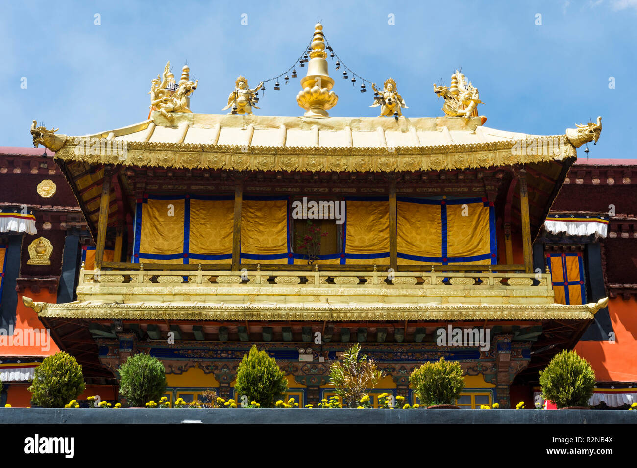 Lhassa au Tibet, le toit du temple de Jokhang Banque D'Images