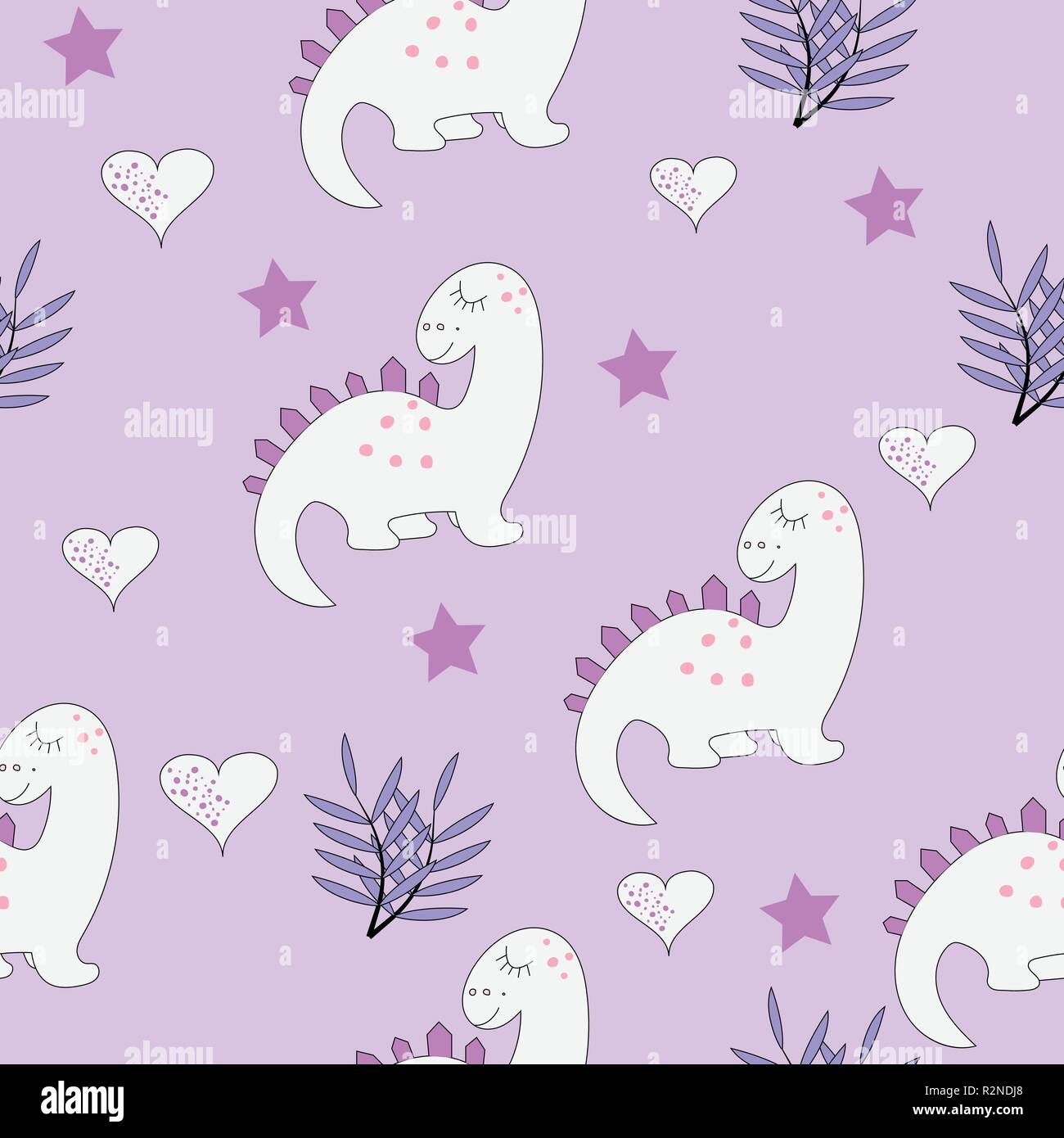 Funny baby dinosaure modèle homogène sur le fond violet. Bébé linge design, papier peint, rétractable. Vector illustration. Illustration de Vecteur