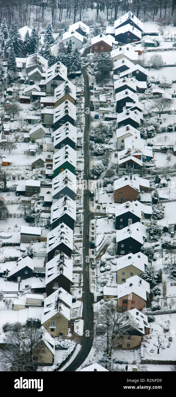 Vue aérienne, le développement résidentiel, propriétaire des logements, la neige, Milspe, Krefeld, Rhénanie du Nord-Westphalie, Allemagne, Europe, Banque D'Images