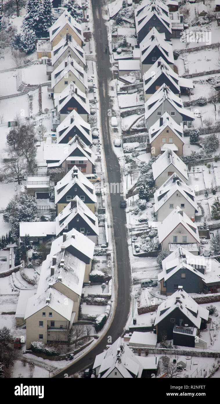 Vue aérienne, le développement résidentiel, propriétaire des logements, la neige, Milspe, Krefeld, Rhénanie du Nord-Westphalie, Allemagne, Europe, Banque D'Images