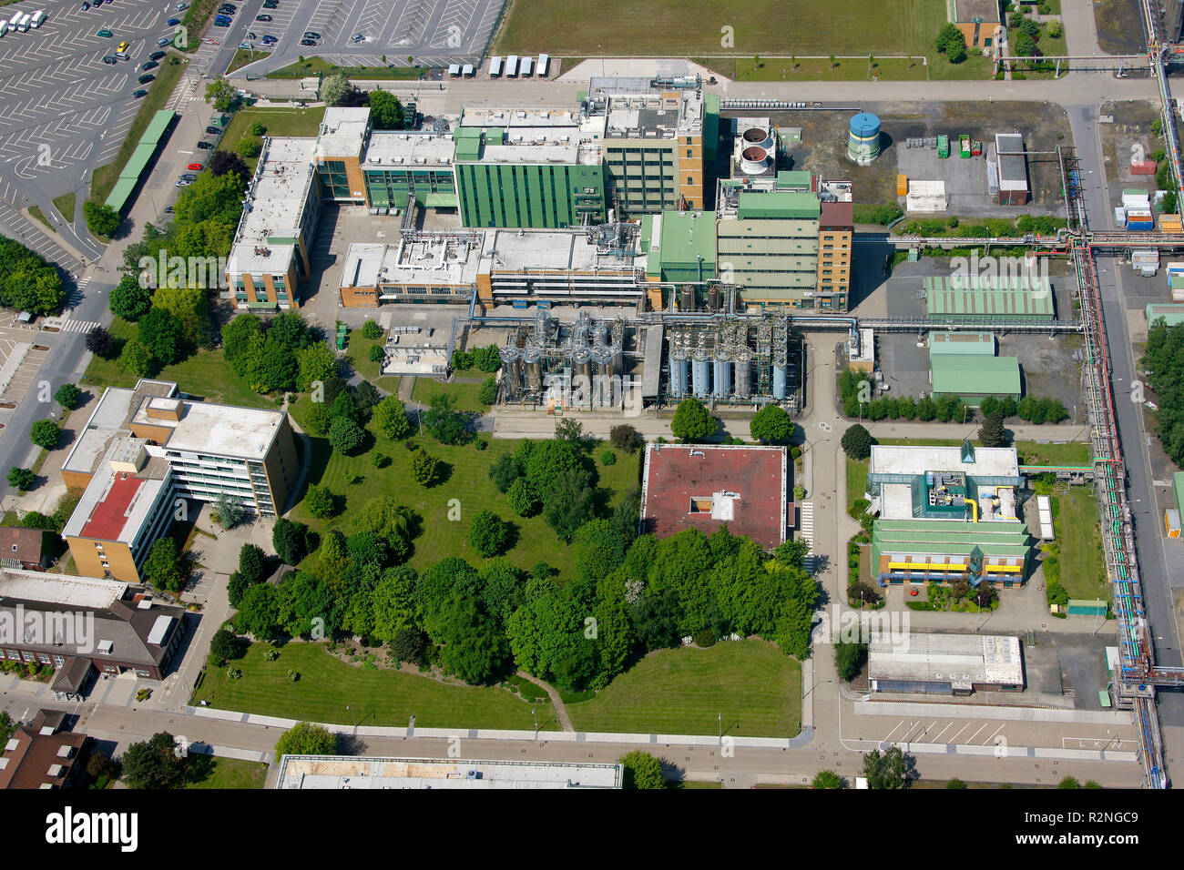 Vue aérienne de l'usine Schering, Bergkamen, chimie, Bergkamen, Ruhr, Rhénanie du Nord-Westphalie, Allemagne, Europe, Banque D'Images