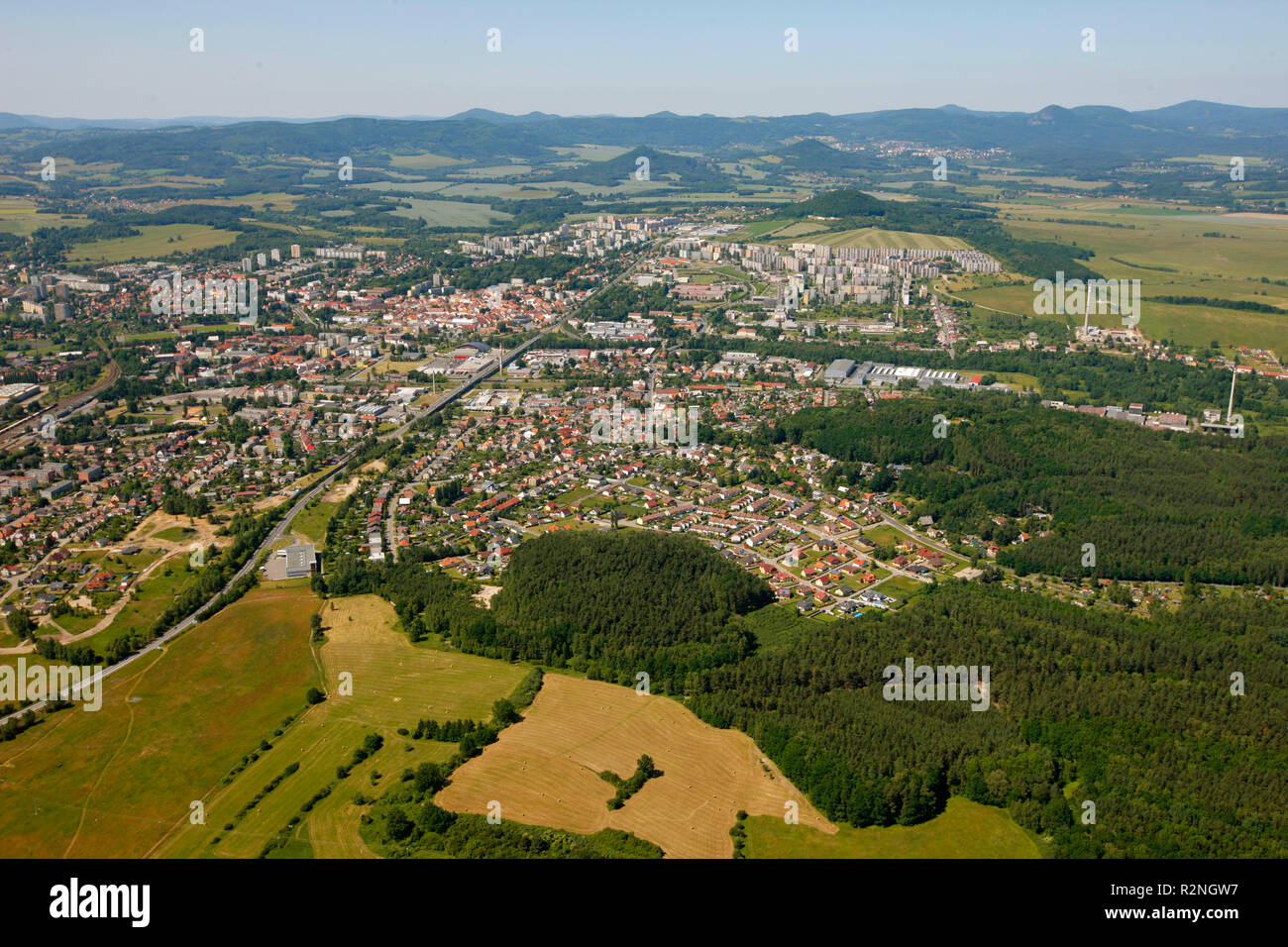 Vue aérienne, Okresice, Ceská Lípa, Liberec, République Tchèque, Europe, Banque D'Images