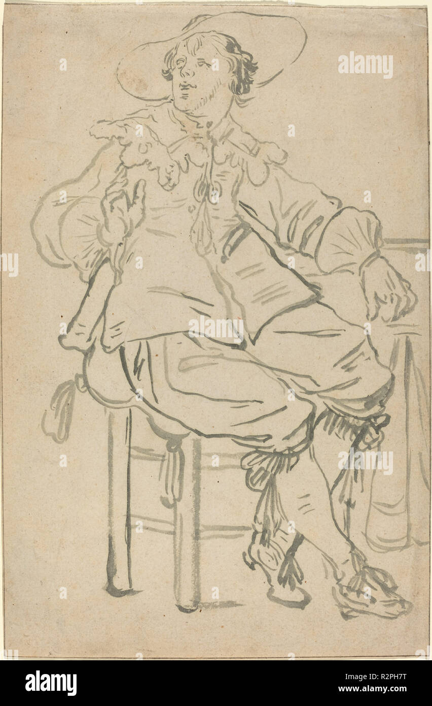 Cavalier assis. En date du : ch. 1630. Dimensions : hors tout : 27,4 x 18 cm (10 13/16 x 7 1/16 in.). Gris moyen : se laver. Musée : National Gallery of Art, Washington DC. Auteur : attribuée à Jan van Bouckhorst Philipz. Banque D'Images
