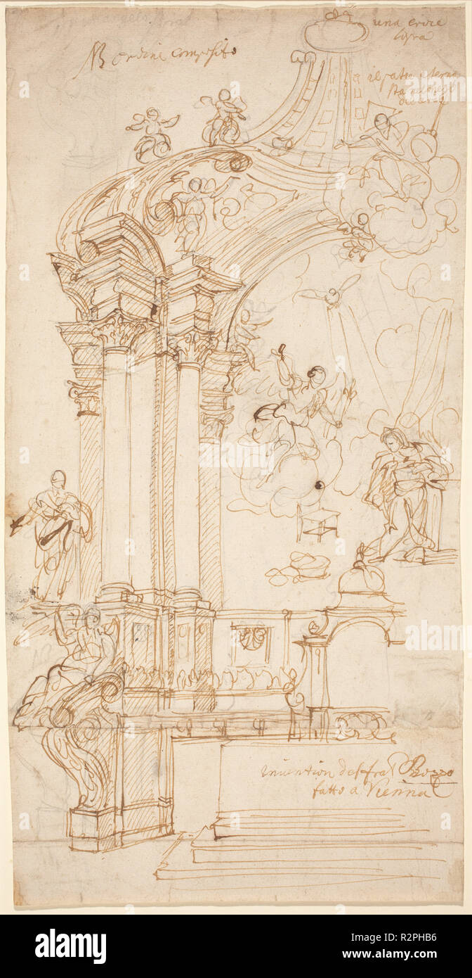 Un Baldacchino. Fiche technique : Dimensions : 41,4 x 21,2 cm (16 3/8 x 8 5/16 in.). Médium : plume et encre brune sur mine de plomb sur papier vergé. Musée : National Gallery of Art, Washington DC. Auteur : Andrea Pozzo. Banque D'Images