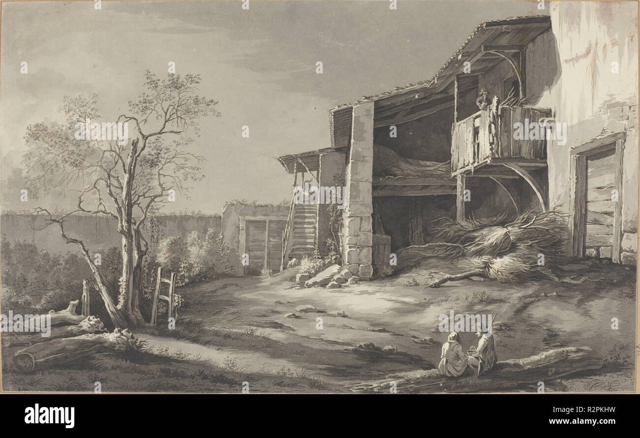Une basse-cour. Dimensions : hors tout : 30 x 48,8 cm (11 13/16 x 19 3/16 po.). Médium : plume et encre noire et brune à gris de lavage. Musée : National Gallery of Art, Washington DC. Auteur : Jean-Jacques de Boissieu. Banque D'Images
