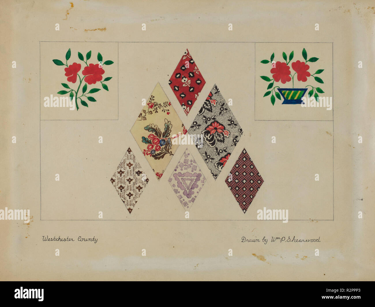 Imprimé motifs de courtepointe. En date du : 1935/1942. Dimensions : hors tout : 22,6 x 30,5 cm (8 7/8 x 12 in.). Médium : aquarelle et graphite sur papier. Musée : National Gallery of Art, Washington DC. Auteur : William P. Shearwood. Banque D'Images