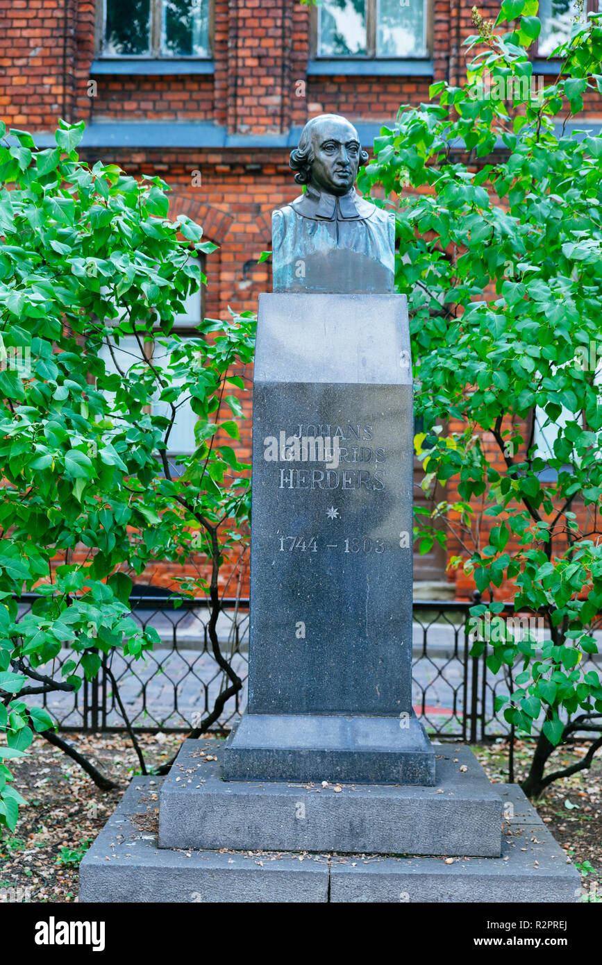 Buste du philosophe et critique allemand Johann Gottfried von Herder. Riga, Lettonie, Pays Baltes, Europe. Banque D'Images