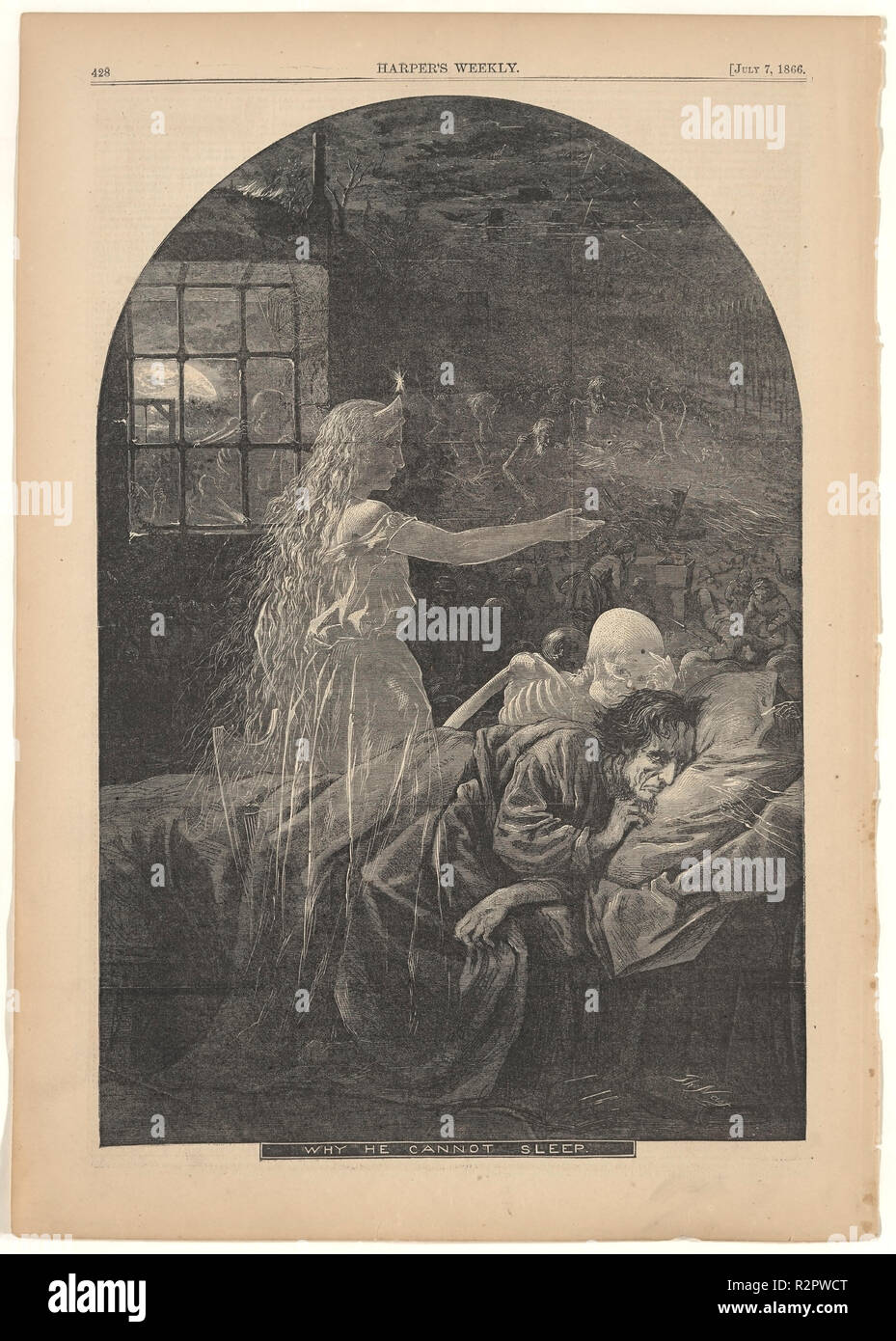 Pourquoi il ne peut pas dormir. En date du : 1866. Dimensions : image : 35.24 × 23,5 cm (13 7/8 x 9 1/4 in.) : feuille 40,64 × 28,58 cm (16 × 11 1/4 in.). Technique : gravure sur bois en noir sur papier journal. Musée : National Gallery of Art, Washington DC. Auteur : Thomas Nast. Banque D'Images