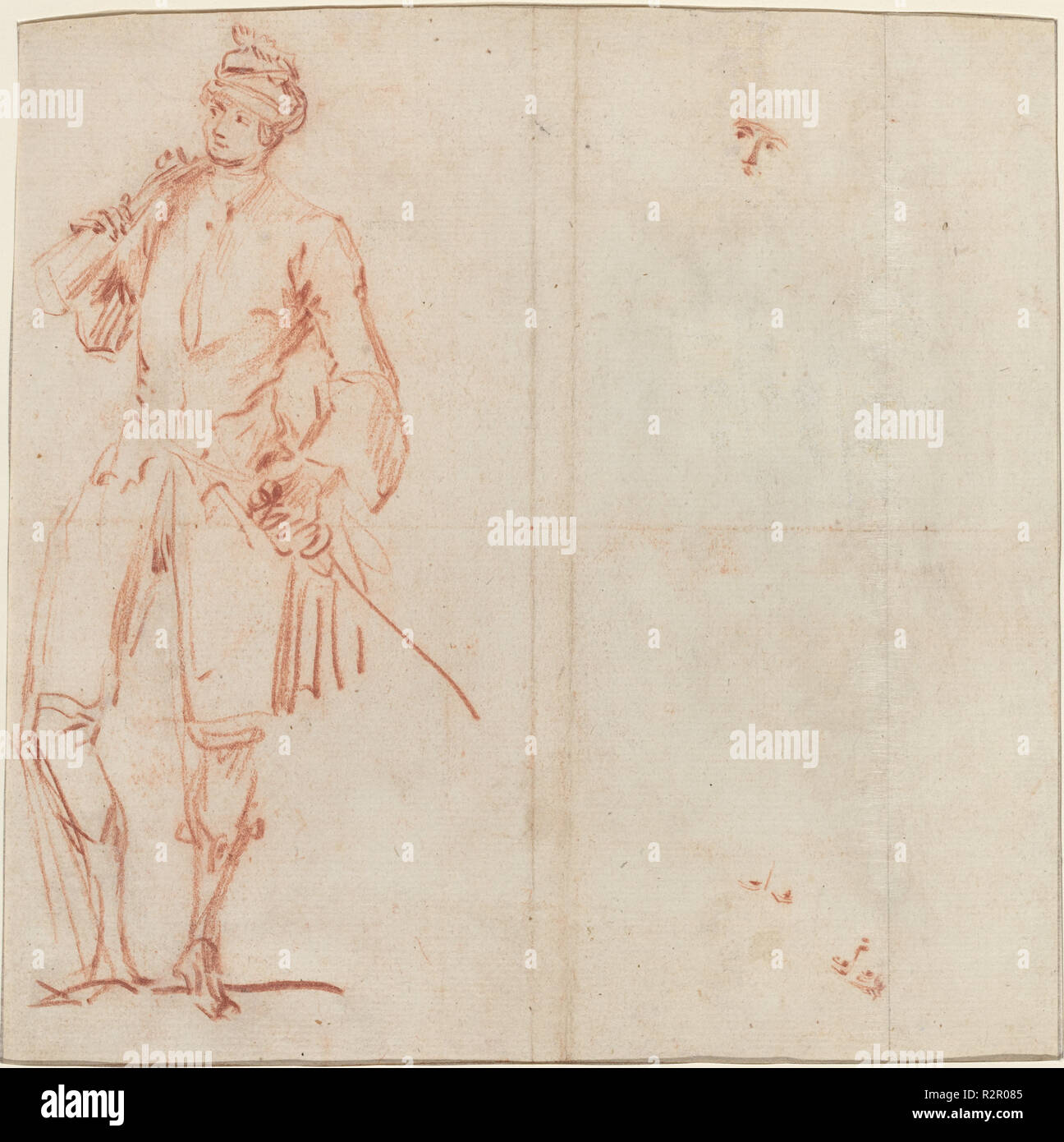 Un acteur comique habillé en gentilhomme [recto]. En date du : ch. 1729. Dimensions : hors tout : 22,9 x 23,2 cm (9 x 9 1/8 in.). Médium : craie rouge sur 2 s'est joint à feuilles de papier vergé. Musée : National Gallery of Art, Washington DC. Auteur : Jean-Baptiste Joseph Pater. Banque D'Images
