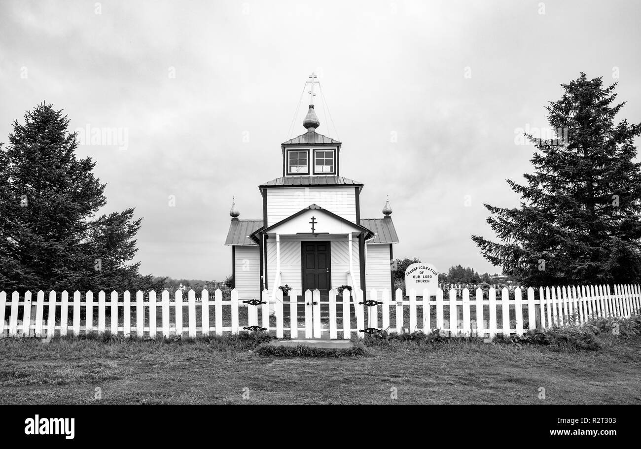 Ninilchik, AK - Aug 23, 2018 : une vue de 'Holy Transfiguration de Notre Seigneur Chapelle', une église orthodoxe russe près de la péninsule de Kenai sur Ninilchik d'Alas Banque D'Images