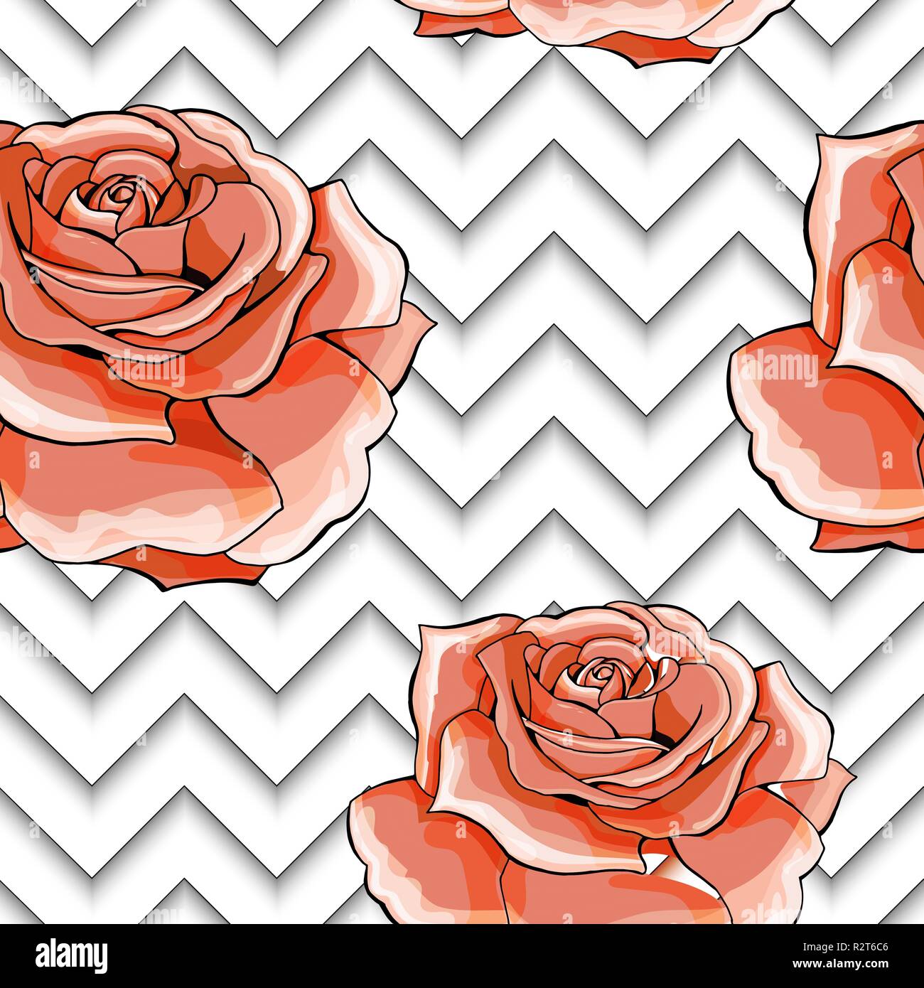 Modèle sans couture avec image rose rose des fleurs sur un arrière-plan géométrique Illustration de Vecteur