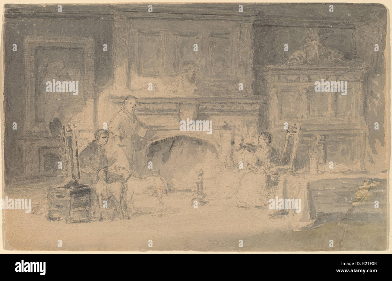 Etude pour 'La famille Bailey'. Fiche technique : Dimensions : 11,2 × 17,3 cm (4 7/16 x 6 13/16 in.). Médium : Aquarelle sur mine de plomb avec des touches de crayon et encre noire. Musée : National Gallery of Art, Washington DC. Auteur : Robert Walter Weir. Banque D'Images