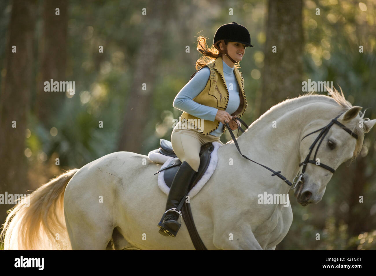 Femme un cheval blanc Banque D'Images
