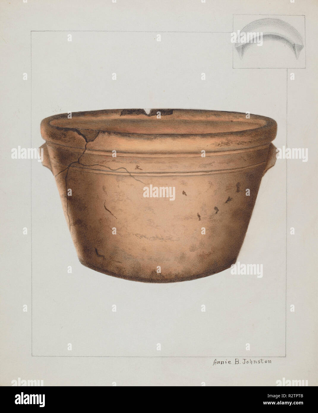 Pot de fleurs en poterie. En date du : ch. 1937. Dimensions : hors tout : 28 x 23,1 cm (9 x 11 1/8 in.) Objet : SAI Original 9' de hauteur 13 1/4" dia. Médium : Aquarelle, crayon de couleur, graphite et plume et encre sur carton. Musée : National Gallery of Art, Washington DC. Auteur : Annie B. Johnston. Banque D'Images Pot de fleurs en poterie. En date du : ch. 1937. Dimensions : hors tout : 28 x 23,1 cm (9 x 11 1/8 in.) Objet : SAI Original 9' de hauteur 13 1/4" dia. Médium : Aquarelle, crayon de couleur, graphite et plume et encre sur carton. Musée : National Gallery of Art, Washington DC. Auteur : Annie B. Johnston. Banque D'Images
