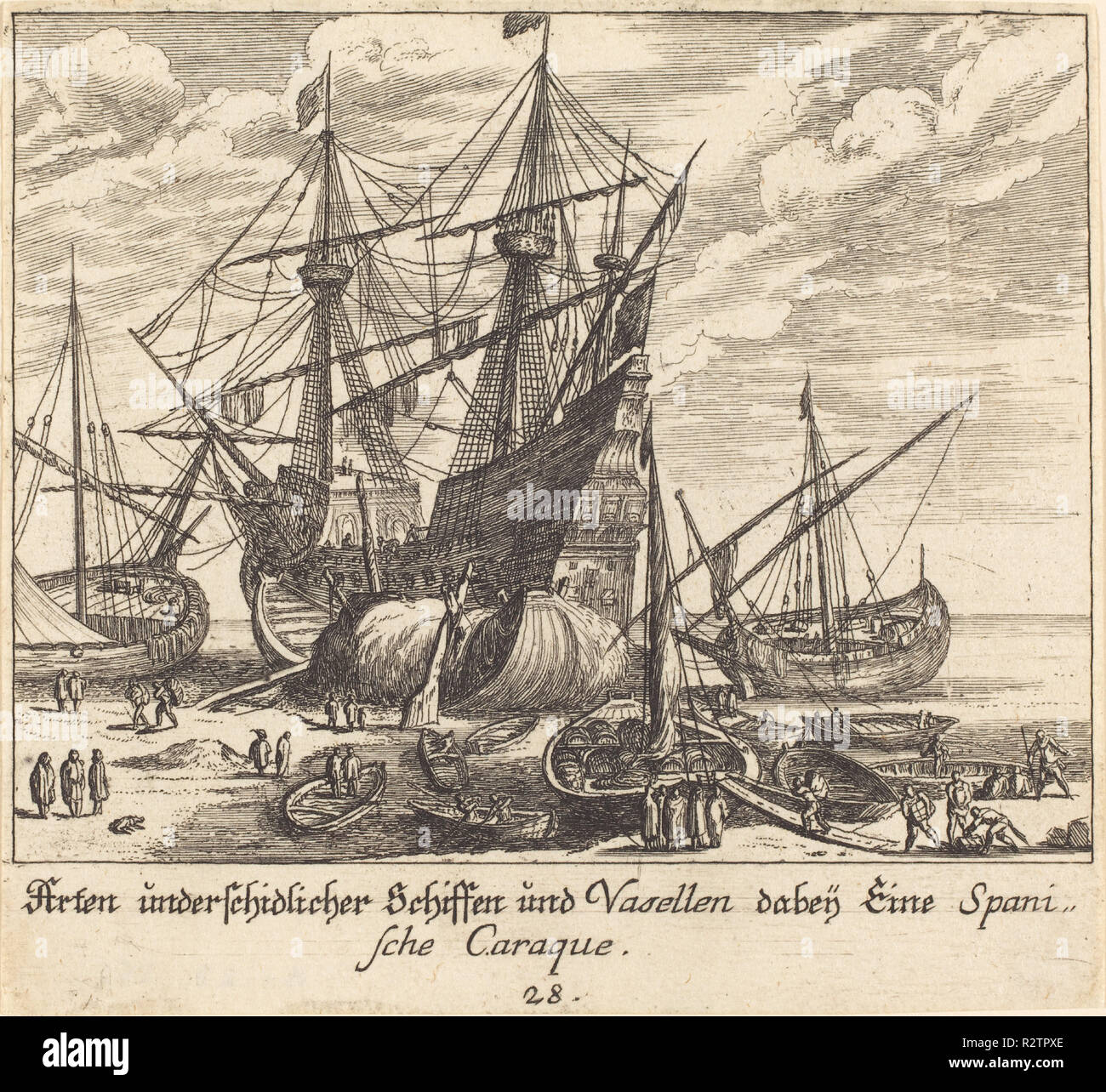 Les navires. En date du : 1681. Technique : gravure. Musée : National Gallery of Art, Washington DC. Auteur : Melchior Küsel D'après Johann Wilhelm Baur. Banque D'Images