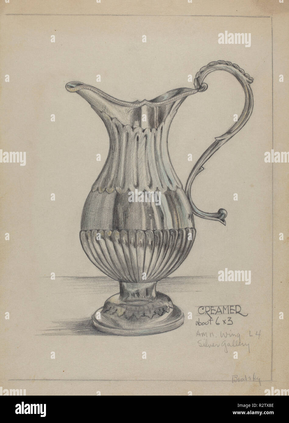 Pichet en argent. En date du : ch. 1936. Dimensions : hors tout : 30,1 x 22 cm (11 7/8 x 8 2/13 in.). Médium : graphite et crayon de couleur sur papier. Musée : National Gallery of Art, Washington DC. Auteur : S. Brodsky. Banque D'Images