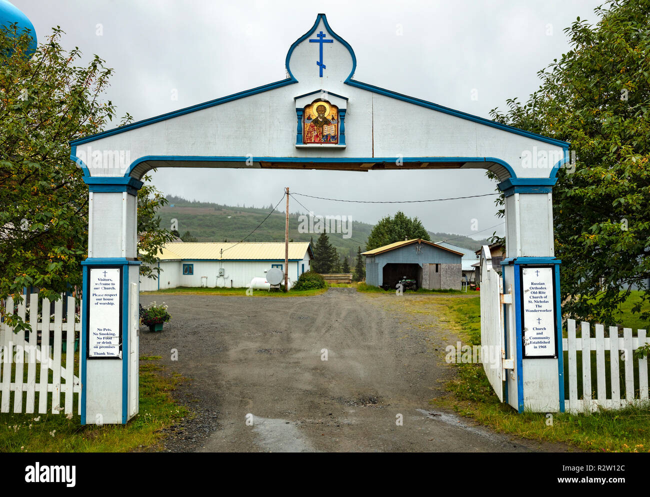 Nicholaevsk, AK - Aug 23, 2018 : une vue de l'église de St Nicholas gate, une église orthodoxe russe dans la région de Nikolaevsk sur la péninsule Kenai en Alaska, USA Banque D'Images