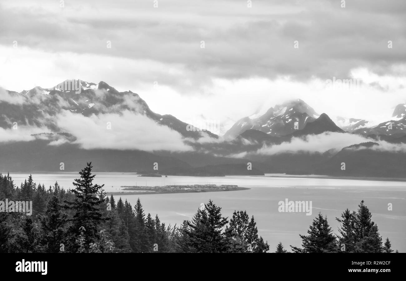 Une vue de la baie Kachemak State Park et Homer Spit sur la péninsule Kenai, Alaska Banque D'Images