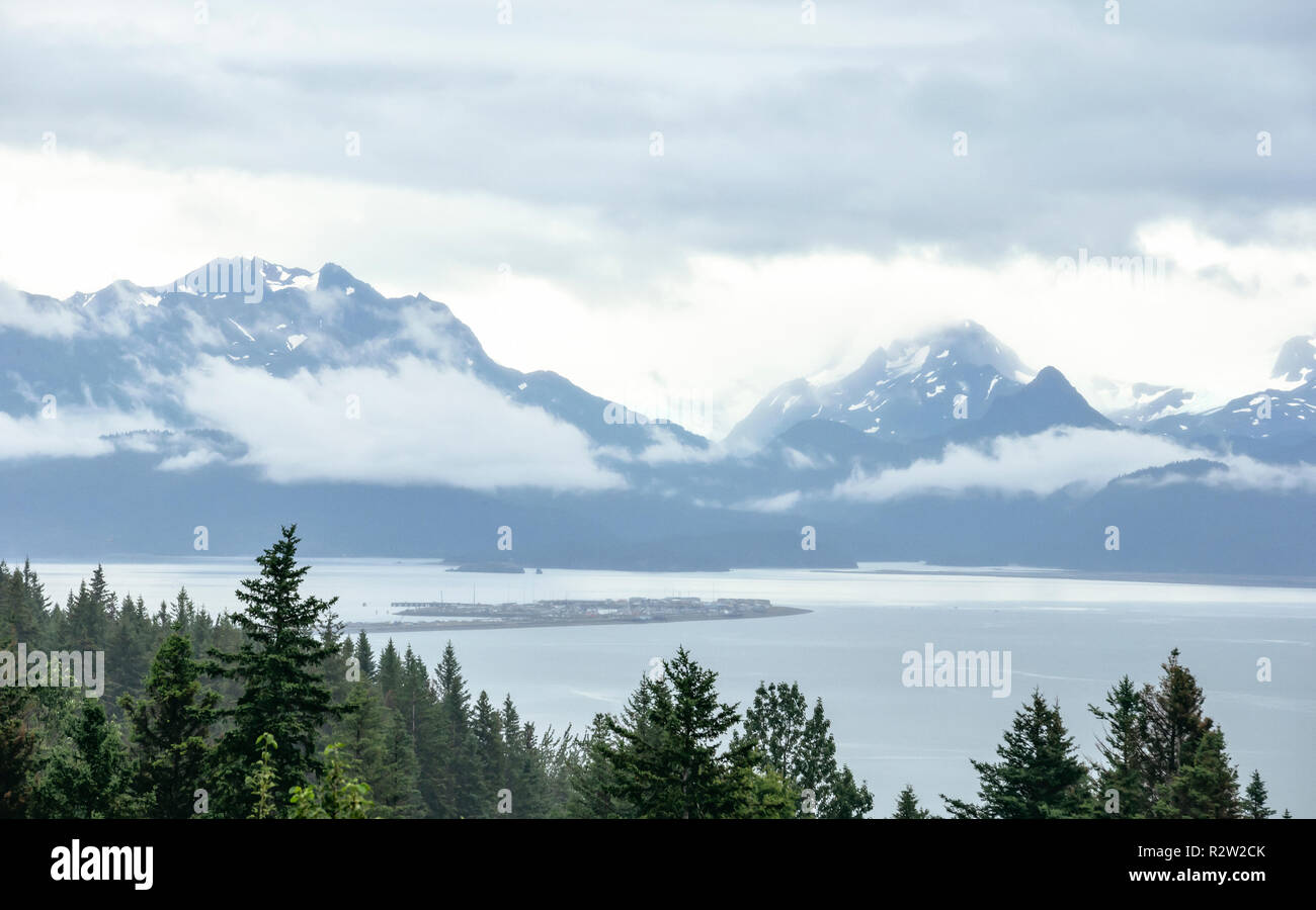 Une vue de la baie Kachemak State Park et Homer Spit sur la péninsule Kenai, Alaska Banque D'Images