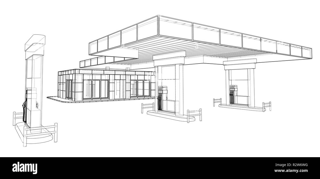 Station d'essence. Le rendu 3D de vecteur Illustration de Vecteur