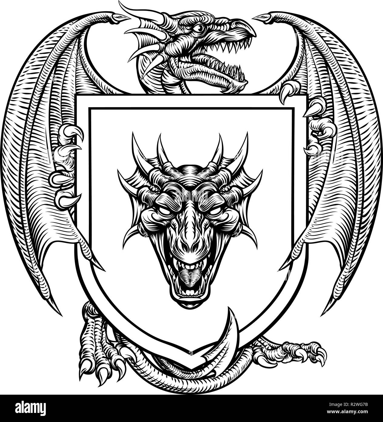 Dragon emblème héraldique Armoiries Bouclier Emblème Illustration de Vecteur