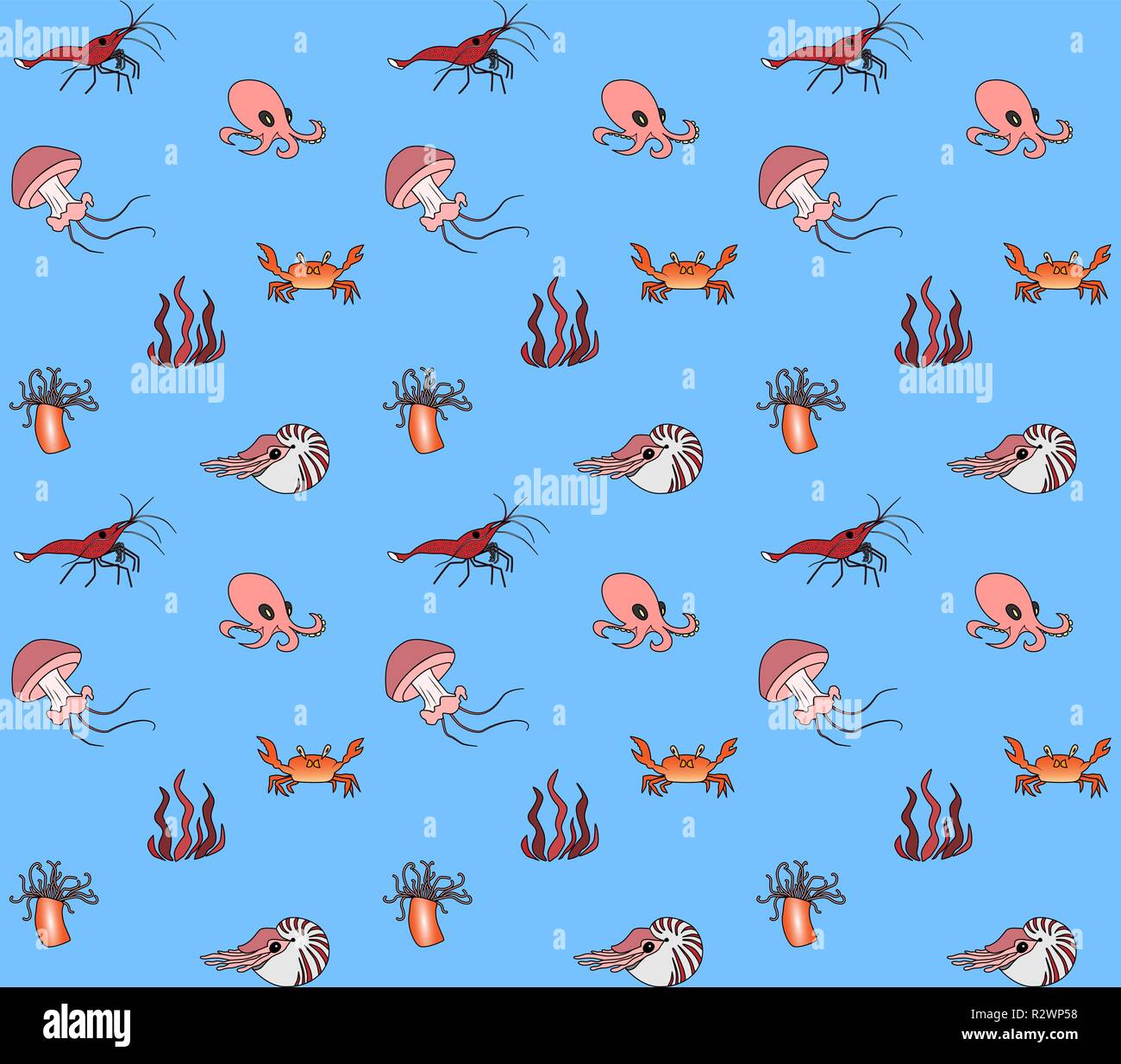 Modèle vectoriel continu avec les créatures de la mer Illustration de Vecteur