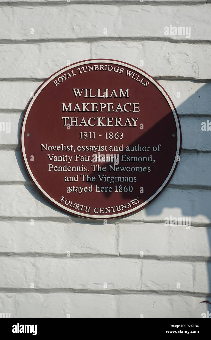 William Makepeace Thackeray Plaque à Tunbridge Wells Banque D'Images