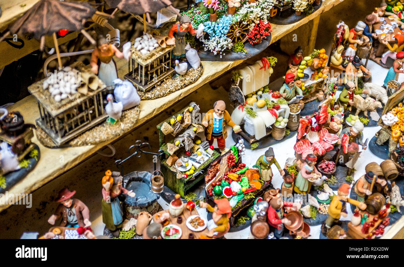 Magasin d'alimentation à l'ancienne crèche de Noël, détail d'une crèche