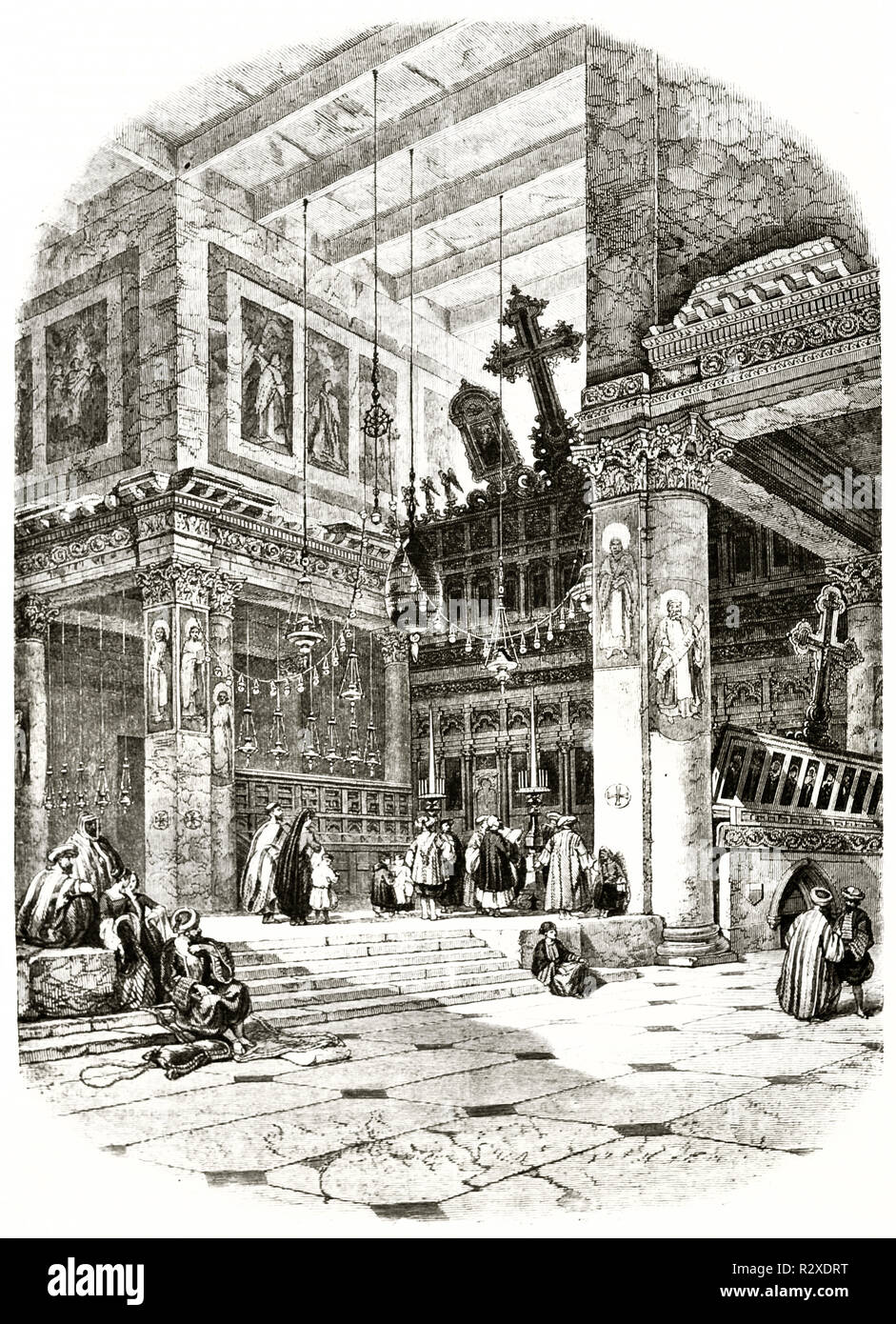 Vue ancienne de l'église de la Nativité, Bethléem, Palestine de l'intérieur. En effet, meilleur, Leloir, et Regnier, publ. sur Magasin Pittoresque, Paris, 1846 Banque D'Images