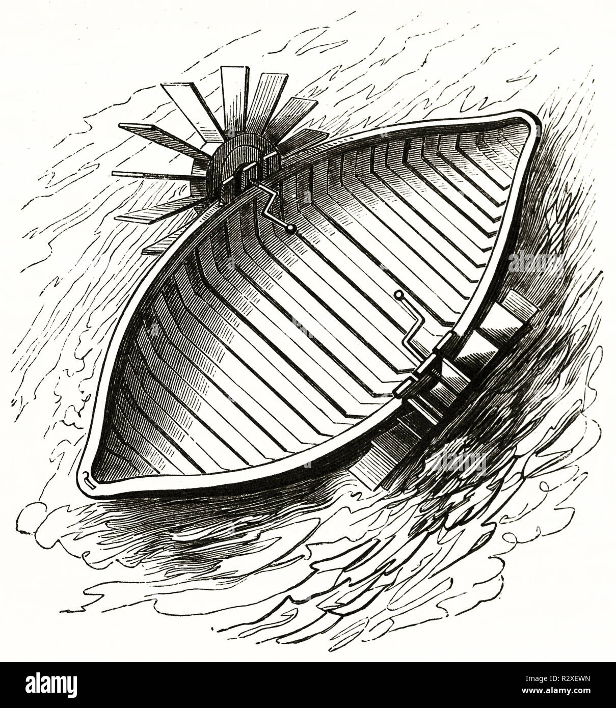 Vieille illustration d'un pédalo. Par auteur non identifié, publ. sur Magasin Pittoresque, Paris, 1846 Banque D'Images