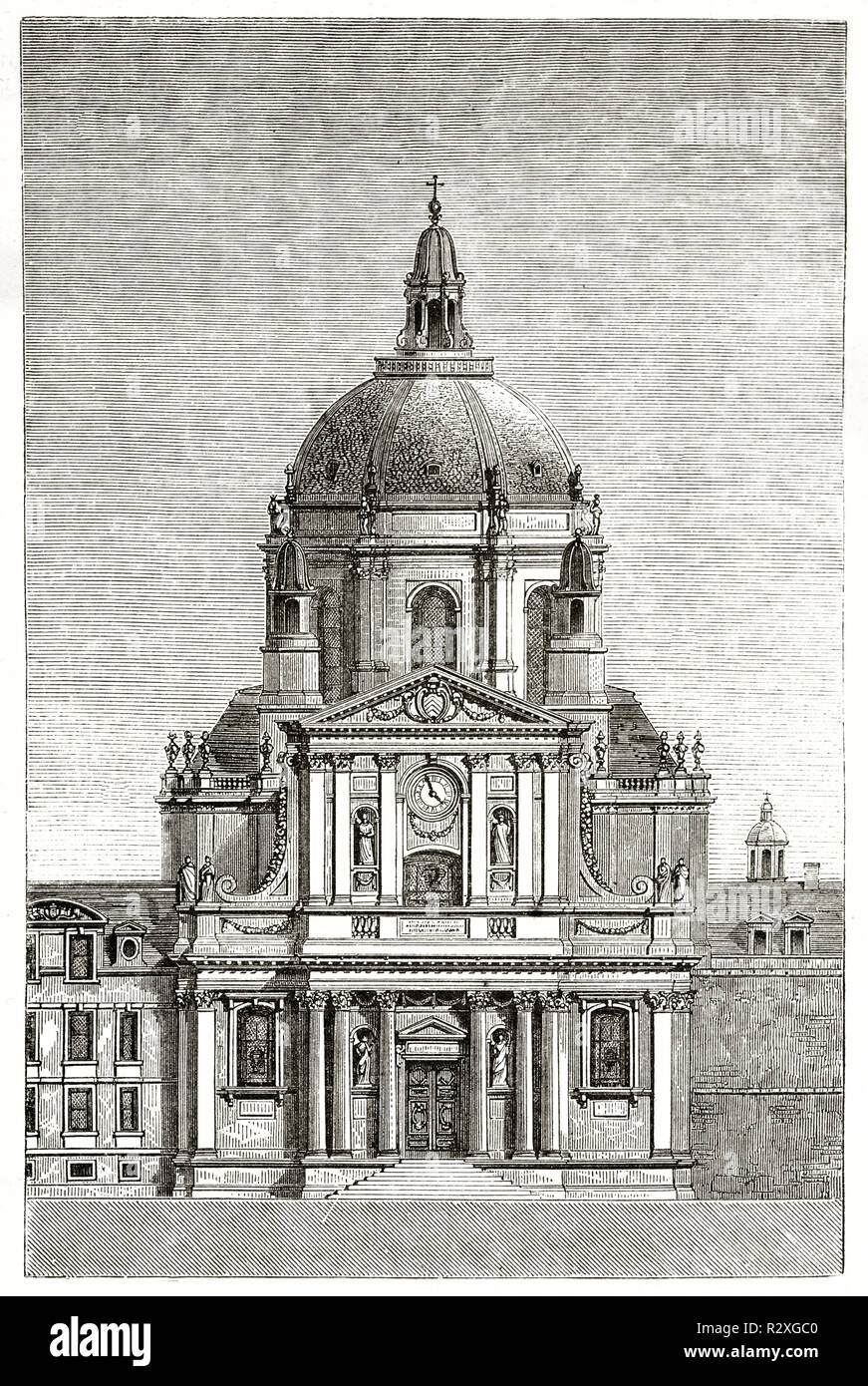 Voir l'ancienne chapelle de la Sorbonne, Paris. Par Arugnat, publ. sur Magasin Pittoresque, Paris, 1846 Banque D'Images