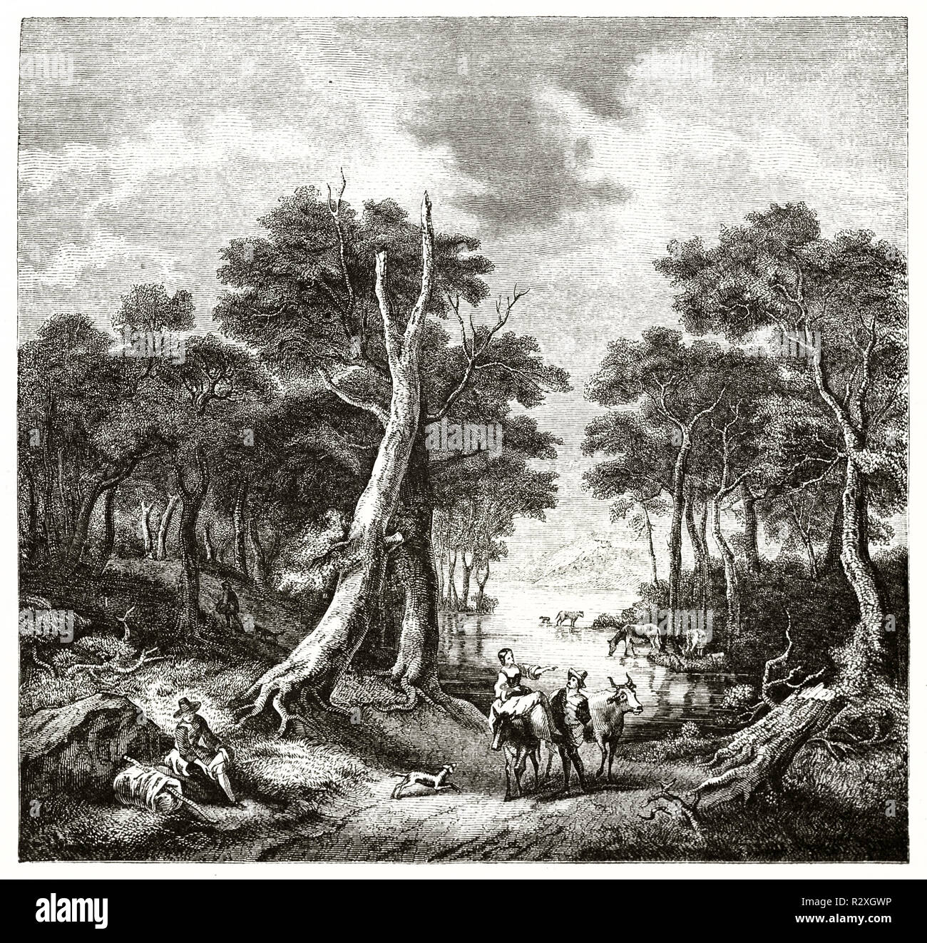 Reproduction d'un paysage boisé de Jacob van Ruisdael. Publ. sur Magasin Pittoresque, Paris, 1846 Banque D'Images