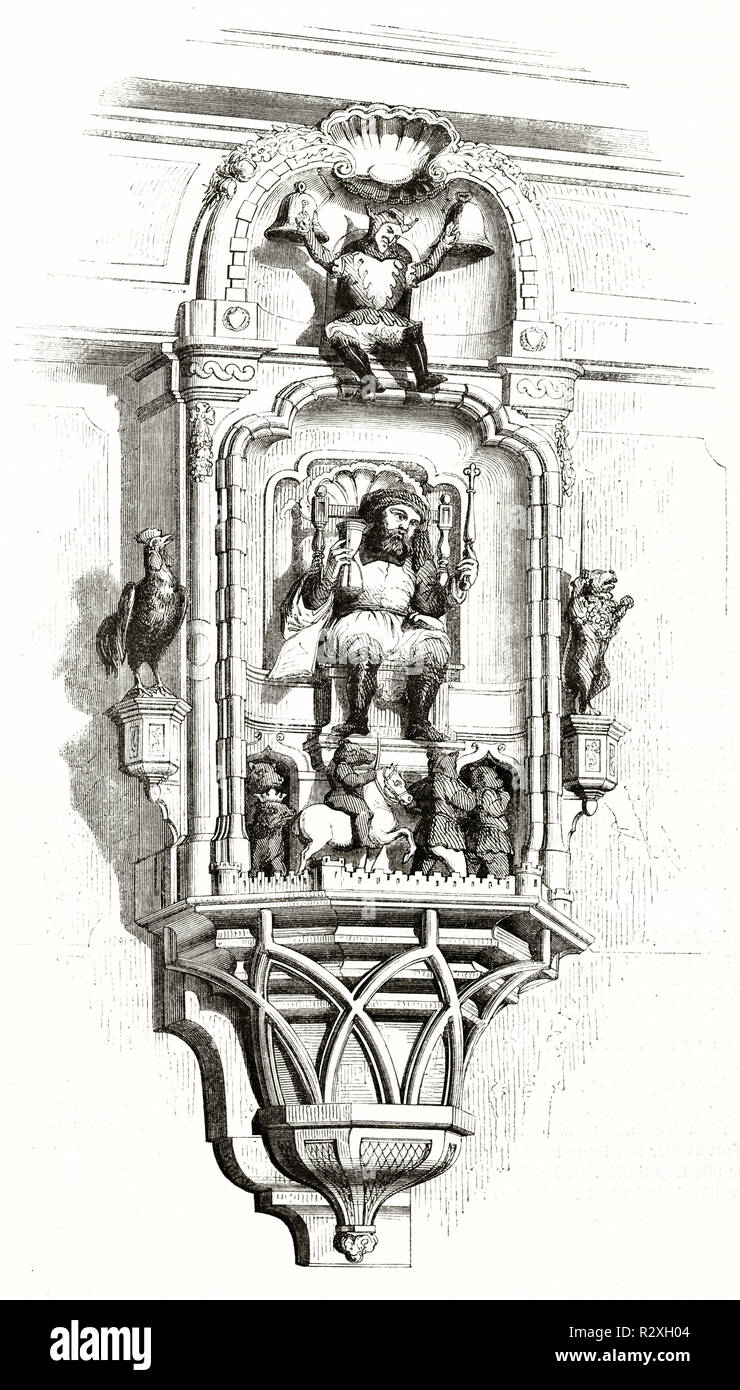 Vieille illustration d'bellworks Berne de l'horloge (Clock Tower), Suisse. Par auteur non identifié, publ. sur Magasin Pittoresque, Paris, 1846 Banque D'Images
