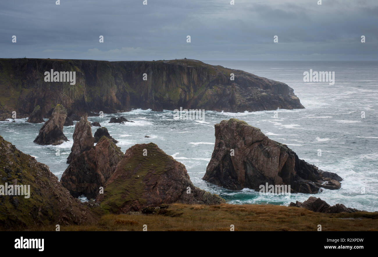 Mangarstadh Les piles de la mer, l'île de Lewis, Hébrides extérieures, en Écosse, Royaume-Uni Banque D'Images