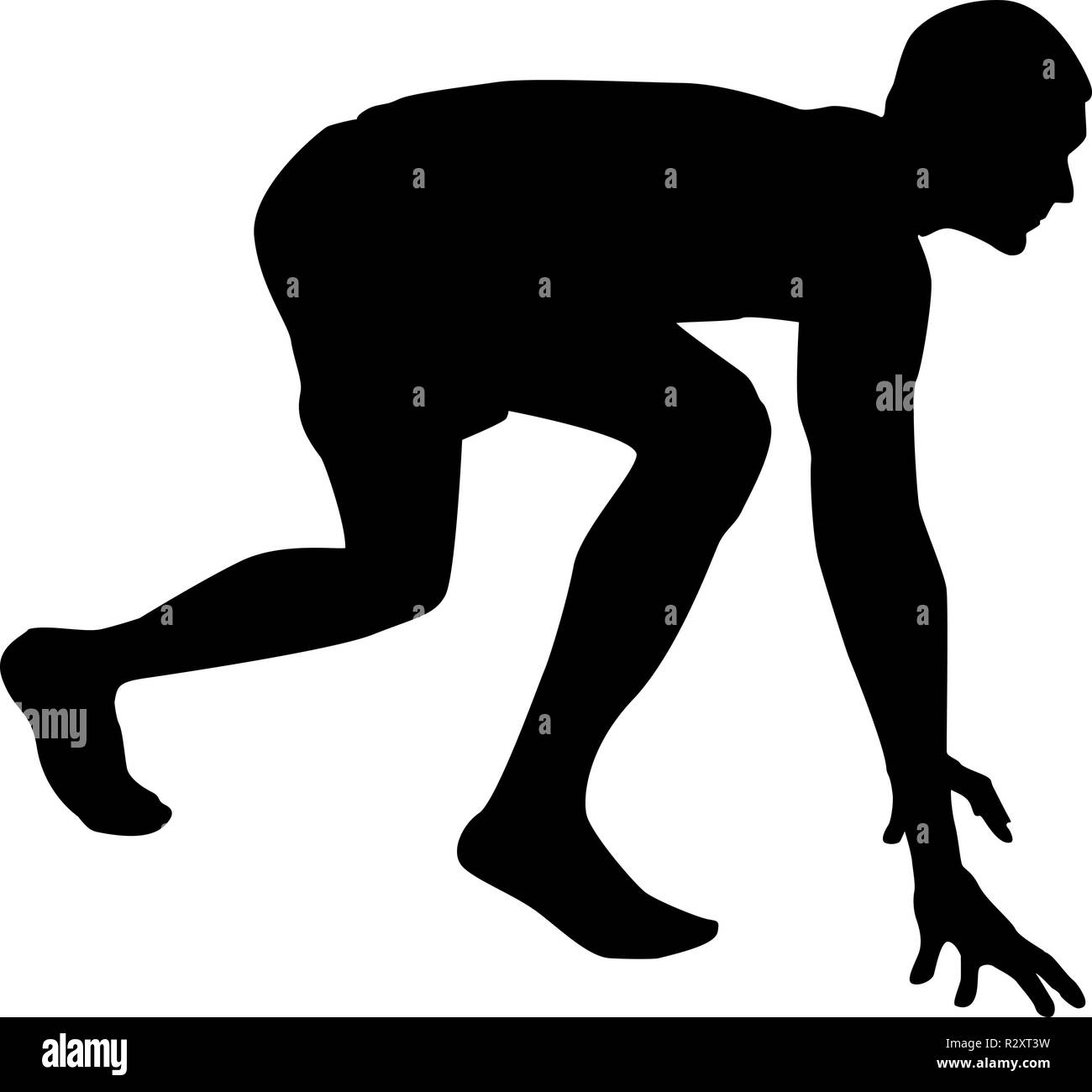 Runner Préparation au démarrage de l'exécution commencent à courir dans la posture de silhouette sprint prêt Prêt à démarrer icon noir vecteur de couleur I Télévision Illustration de Vecteur