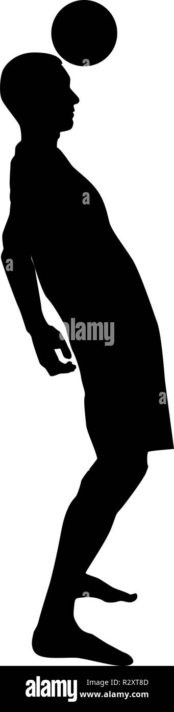 Joueur de foot frapper la balle silhouette tête headbutt icon noir vecteur de couleur I télévision image simple style Illustration de Vecteur
