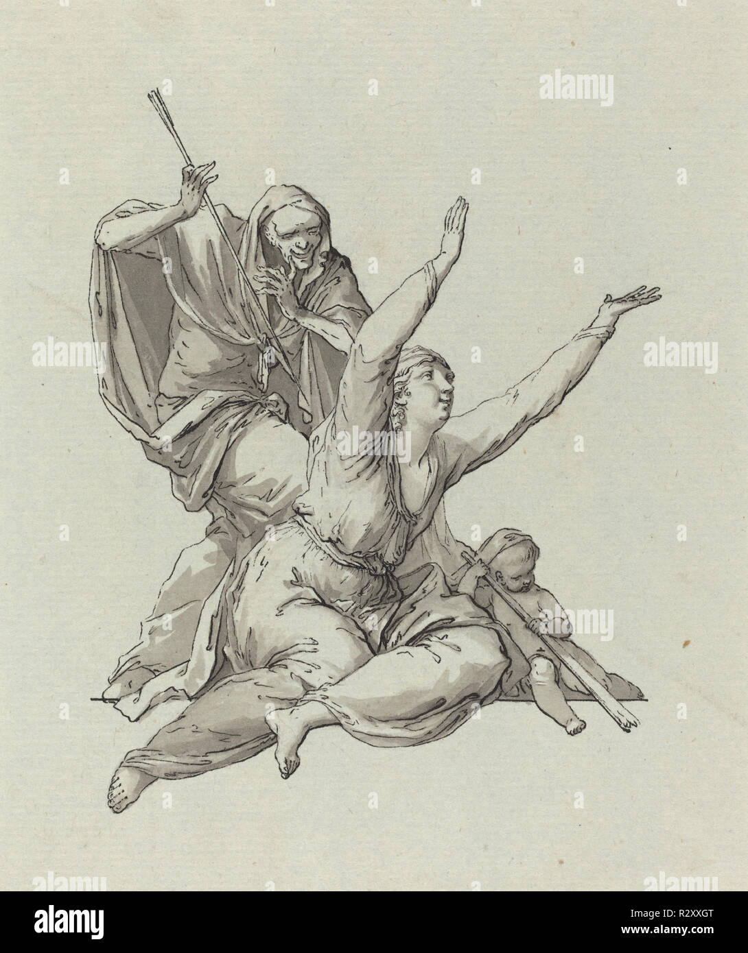 La traque de la mort d'une femme. Fiche technique : Dimensions : 22,8 x 19,1 cm (9 x 7 1/2 in.). Médium : plume et encre noire avec lavage gris sur papier vergé. Musée : National Gallery of Art, Washington DC. Auteur : Carl Gotthard Langhans. Banque D'Images