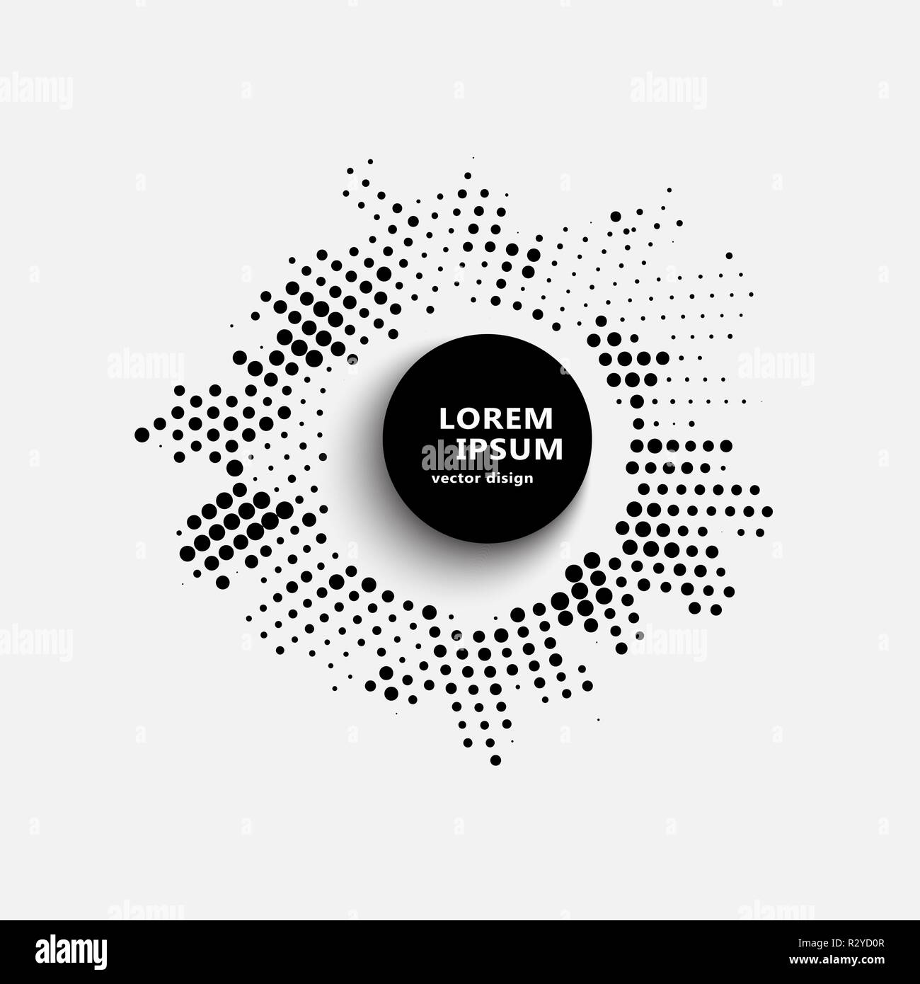 Abstract business background avec design demi-teinte circulaire de points noirs autour du cercle avec un gros bouton rond noir et l'ombre. Illustration de Vecteur