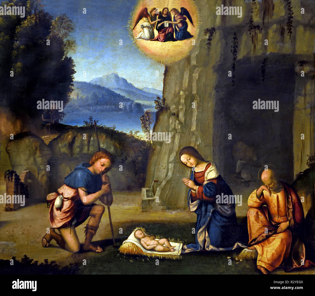 Natività con pastore - Nativité avec shepherd 1505 Garofalo (Benvenuto Tisi) 1476-1559 15-16ème siècle, l'Italie, l'italien Banque D'Images