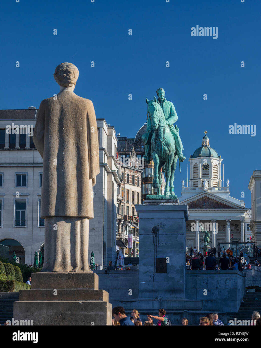 Bruxelles, statue du roi Albert et La Reine Elisabeth de Belgique Banque D'Images
