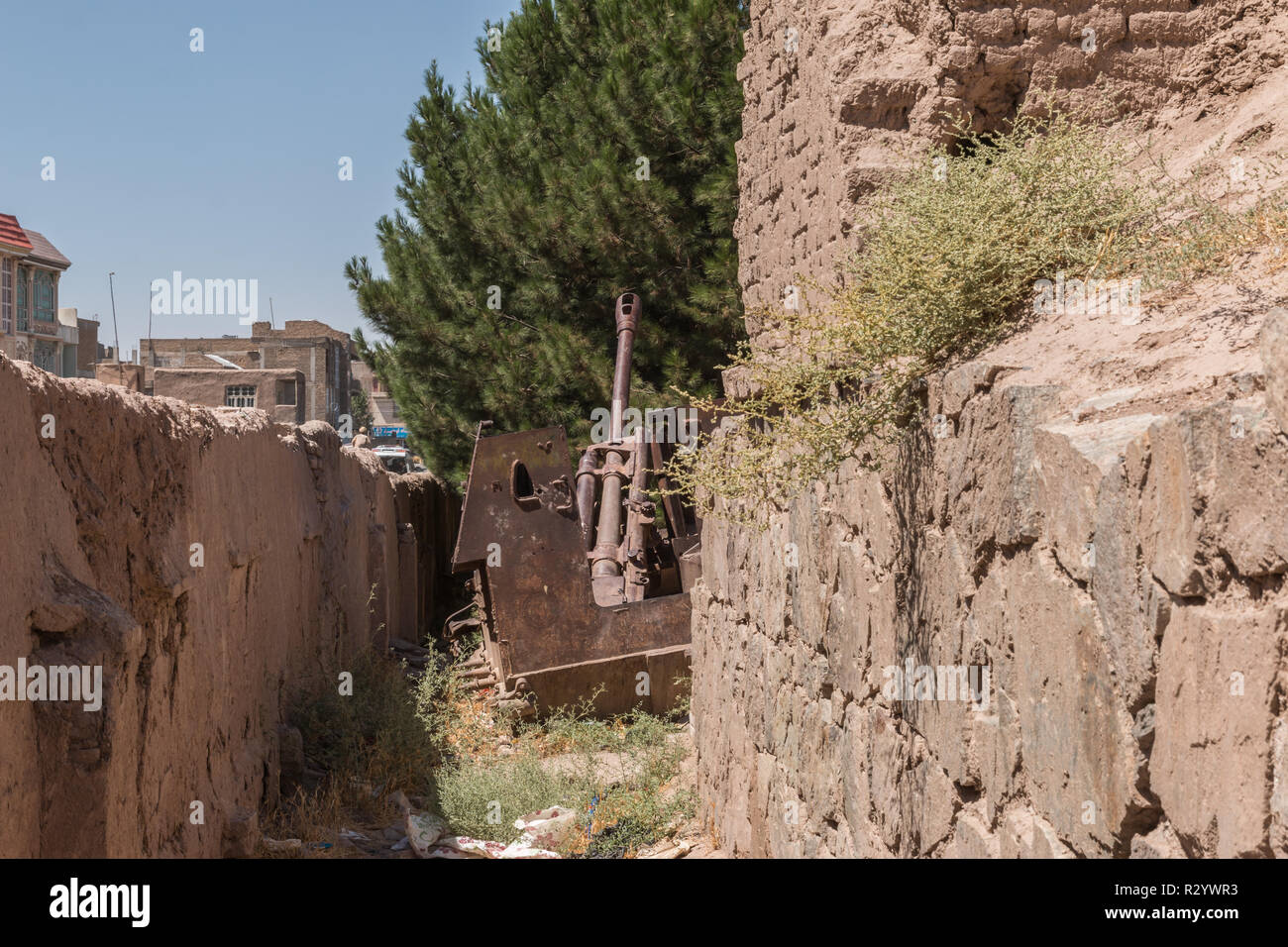 Un Soviet tank détruit, Herat, Afghanistan Banque D'Images
