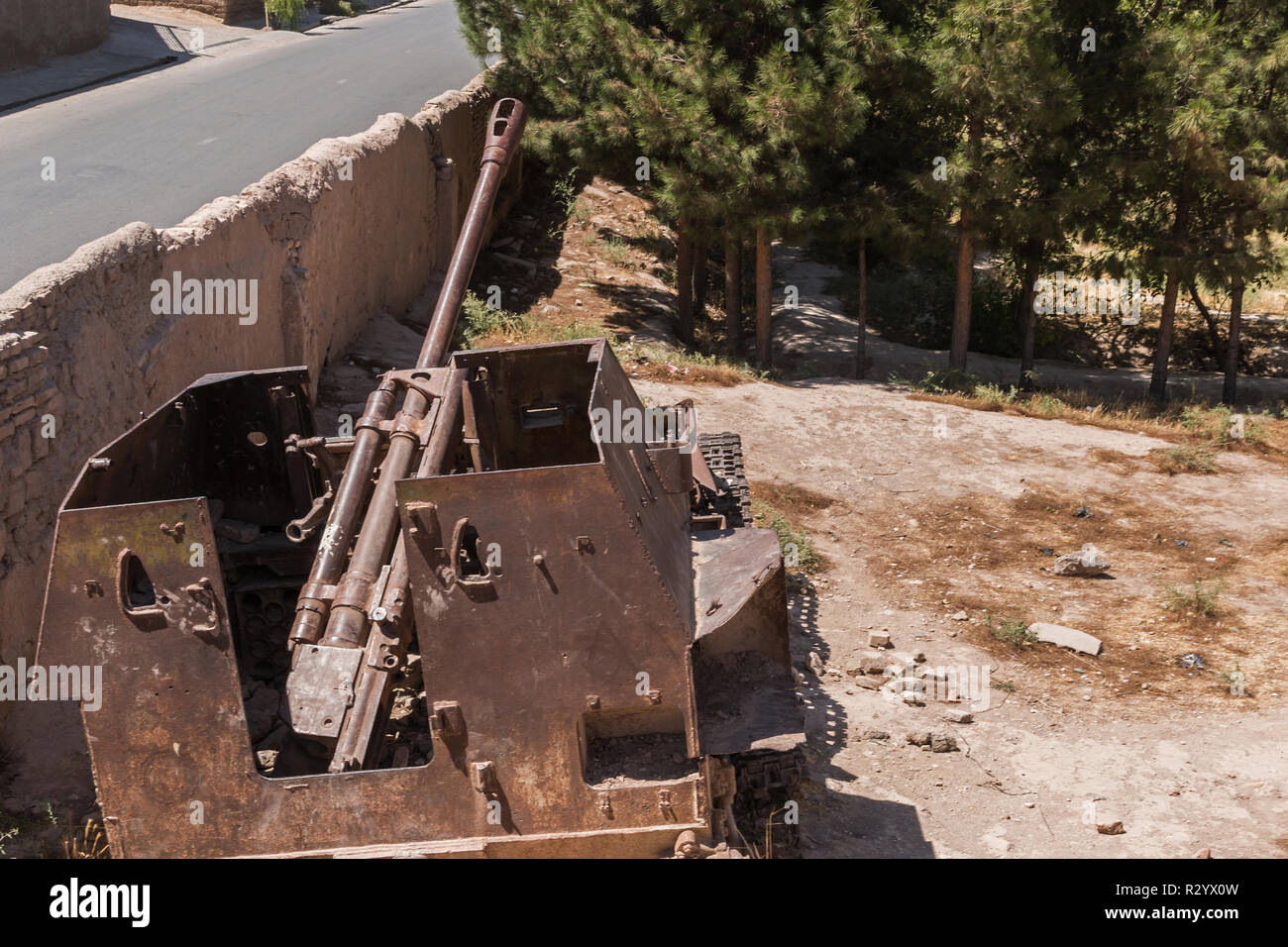 Un Soviet tank détruit, Herat, Afghanistan Banque D'Images