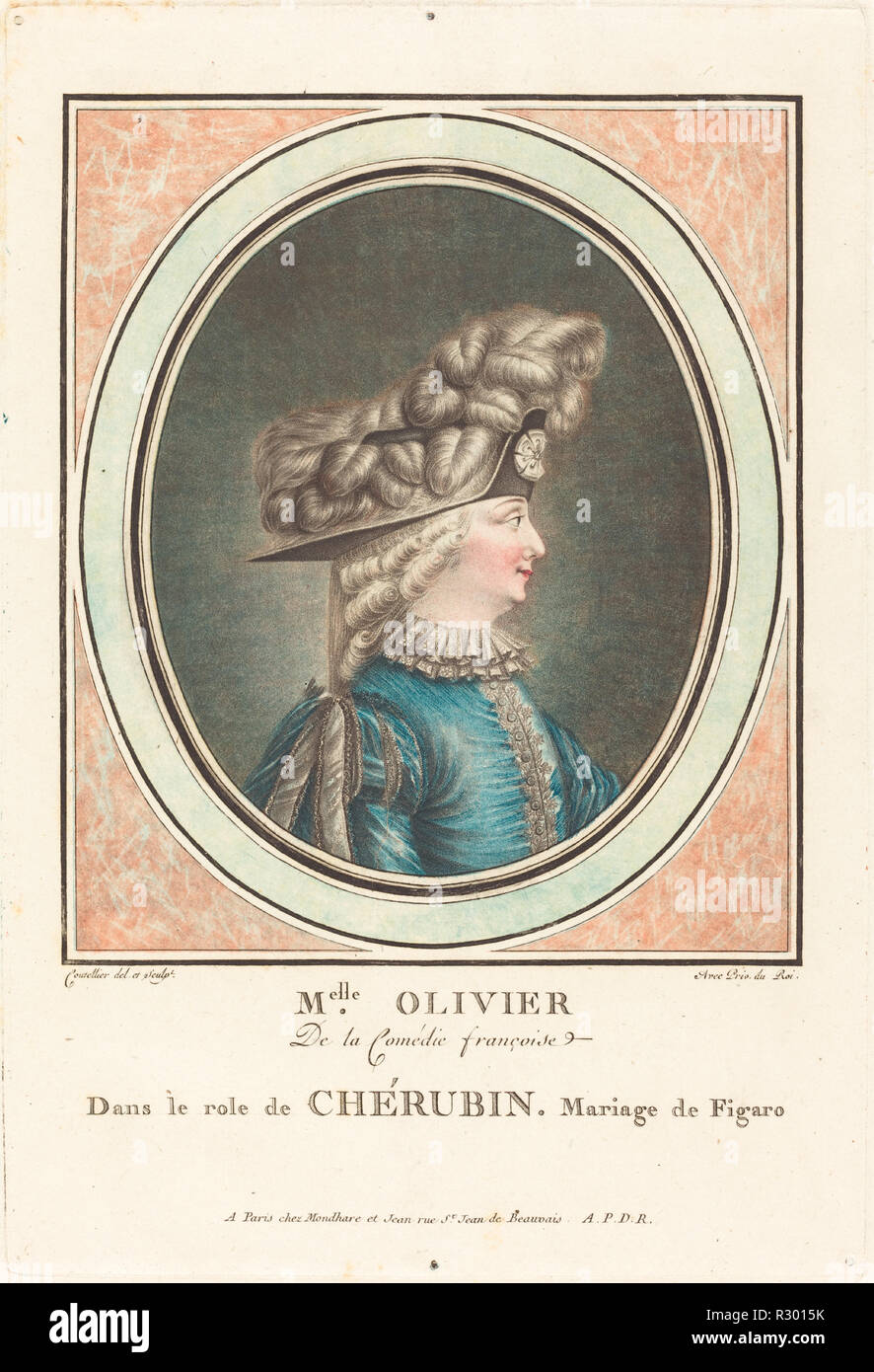 Mademoiselle Ollivier. Médium : gravure crépi. Musée : National Gallery of Art, Washington DC. Auteur : J. Coutellier. Banque D'Images