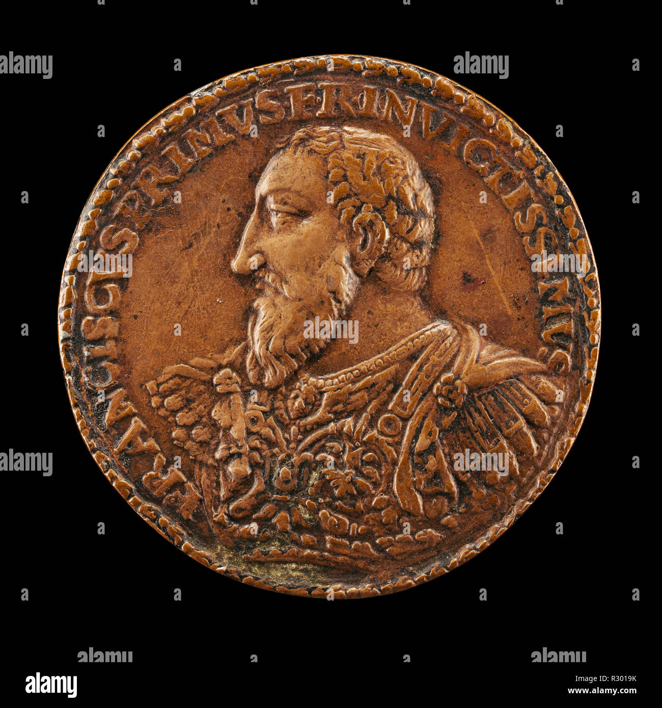 François I, 1494-1547, Roi de France 1515. En date du : probablement 1538/1544. Dimensions : hors tout (diamètre) : 4.12 cm (1 5/8 in.) Poids brut : 18,36 gr (0,04 lb.). Technique : bronze. Musée : National Gallery of Art, Washington DC. Auteur : Matteo dal Nassaro. Banque D'Images François I, 1494-1547, Roi de France 1515. En date du : probablement 1538/1544. Dimensions : hors tout (diamètre) : 4.12 cm (1 5/8 in.) Poids brut : 18,36 gr (0,04 lb.). Technique : bronze. Musée : National Gallery of Art, Washington DC. Auteur : Matteo dal Nassaro. Banque D'Images