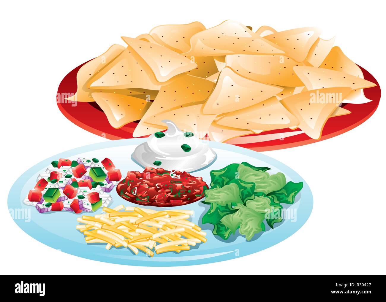 Illustration des différents types de nappages pour plaquettes et des nachos. Illustration de Vecteur