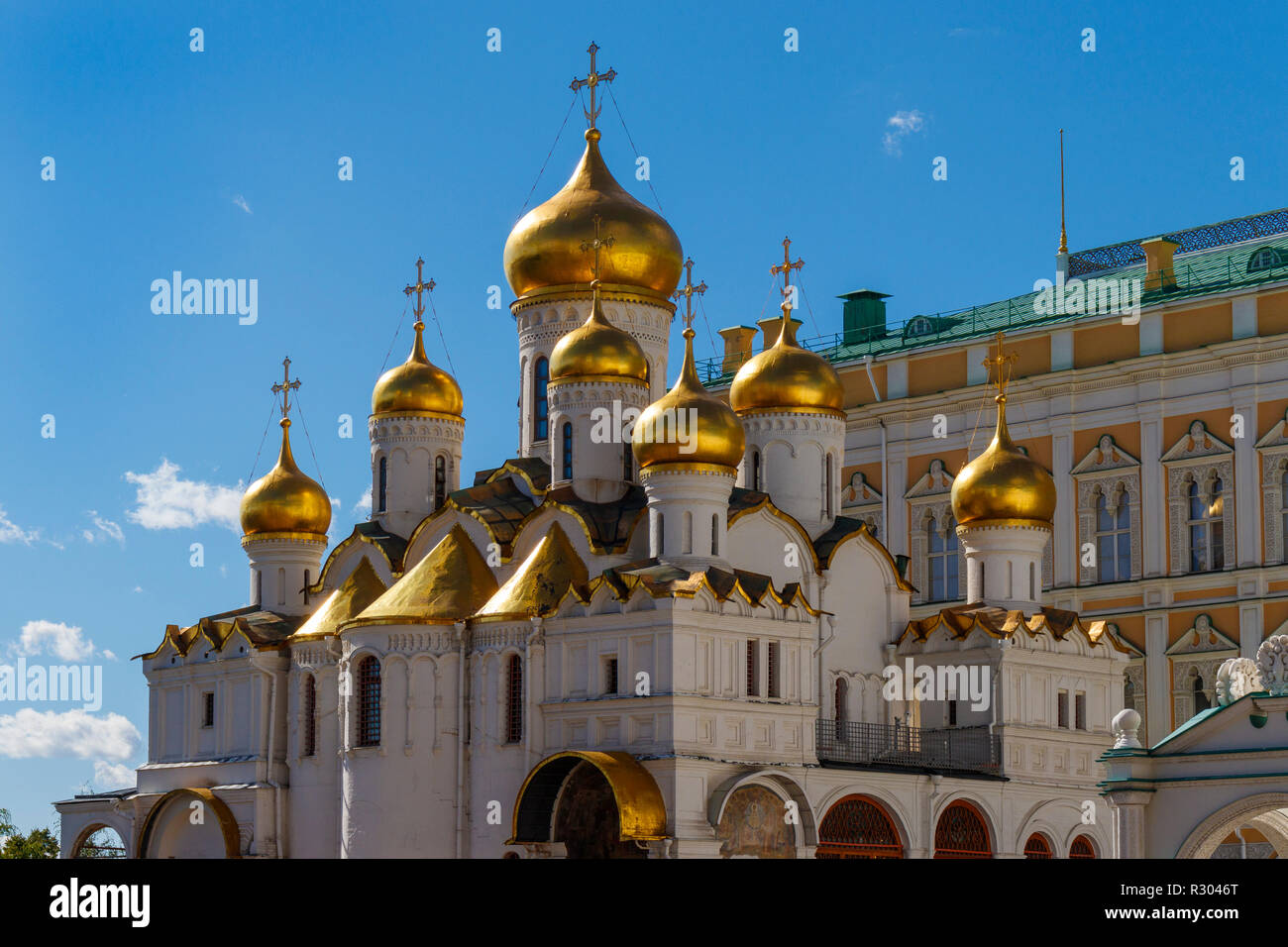 1489 Cathédrale de l'Annonciation, Place de la Cathédrale, Kremlin, Moscou, Russie. Dédié à l'Annonciation de la Vierge Marie. Banque D'Images